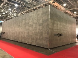 Стенд Seranit (производитель Керамической плитки) на Выставке Batimat в Крокус Экспо. Площадь стенда 209 кв.м, высота стенда 5 метров. Строительство выставочного стенда в Крокус Экспо под ключ!